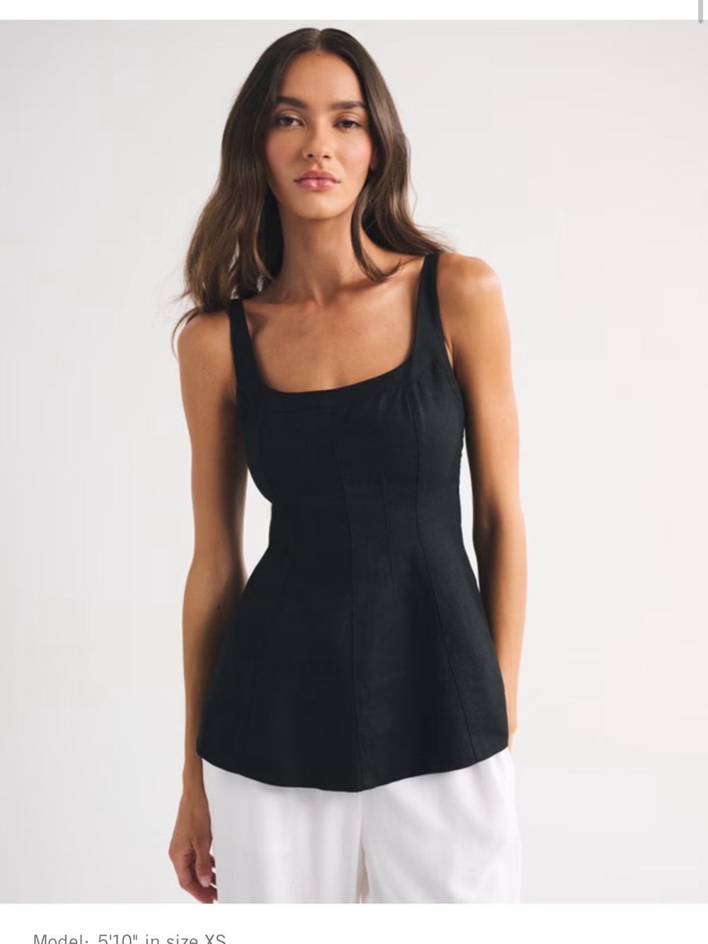 Abercrombie & Fitch Black Square-Neck Tank with Seamed Bodice 100% linen